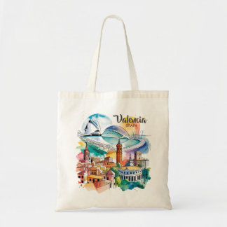 Valencia Spanje Stadsgezicht Aquarel Reis Aangepas Tote Bag