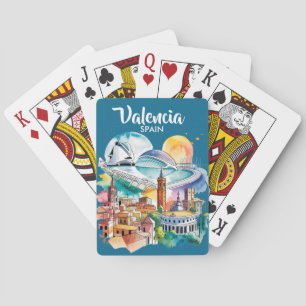 Valencia Spanje Stadsgezicht Aquarel Reis Maatwerk Pokerkaarten
