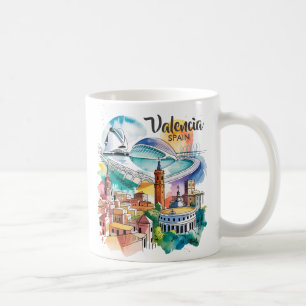 Valencia Spanje Stadslandschap Aquarel Reis Aangep Koffiemok