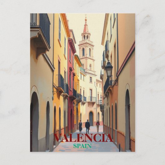 Valencia Spanje Travel Art Vintage Briefkaart (Voorkant)