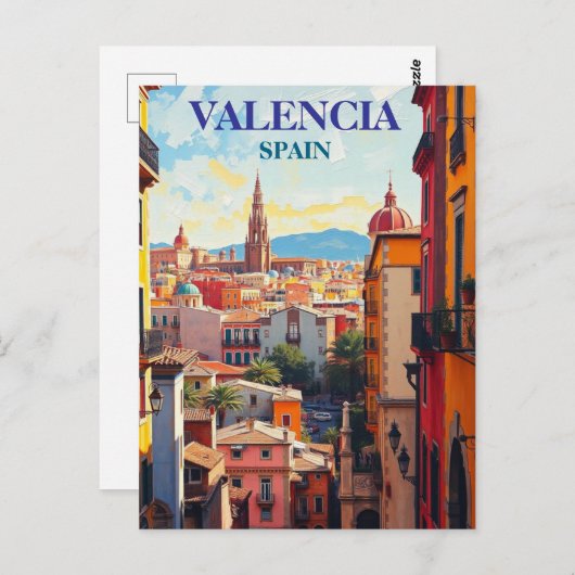 Valencia Spanje Travel Art Vintage Briefkaart (Voorkant / Achterkant)