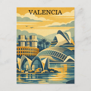 Valencia Spanje Vintage - Minimalistisch Kleurrijk Briefkaart