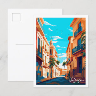 Valencia Spanje vintage reisillustratie Briefkaart