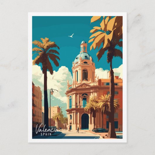 Valencia Spanje vintage reisillustratie Briefkaart (Voorkant)