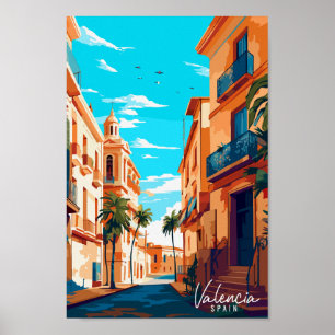 Valencia Spanje vintage reisillustratie Poster