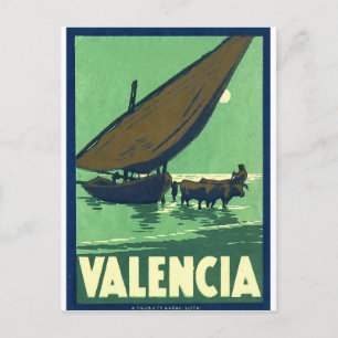 Valencia, Spanje, vissersboot op zee, vintage Briefkaart