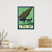 Valencia, Spanje, vissersboot op zee, vintage Poster (Keuken)