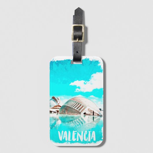 Valencia Spanje Waterverf L’Hemisfèric Bagagelabel (Voorkant (verticaal))