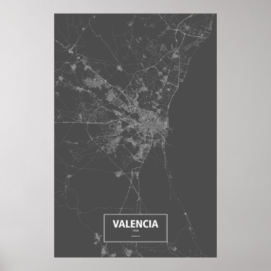 Valencia, Spanje (wit op zwart) Poster (Voorkant)