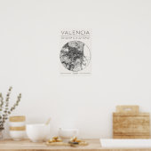 Valencia Stadsplattegrond Poster Minimaal Houtskoo (Keuken)