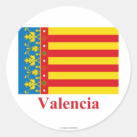 Valencia vlag met naam ronde sticker (Voorkant)
