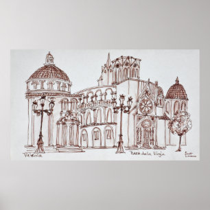 Valenciaanse kathedraal in Plaza de la Virgin Poster