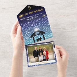 Valende sterren nativiteit met keepasfoto all in one uitnodiging