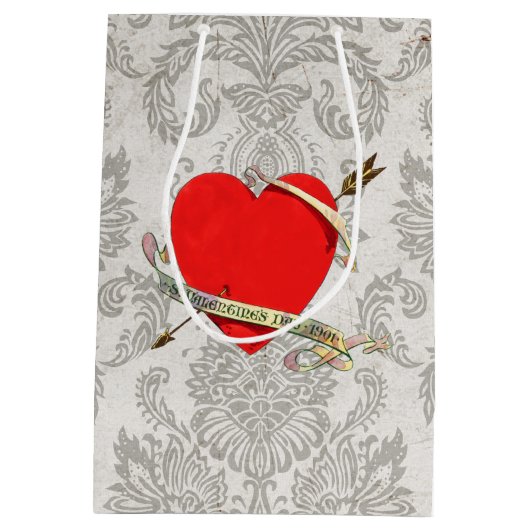 Valentijn 1901 - Hoofdfunctie met lint en Pijl Medium Cadeauzakje (Achterkant)