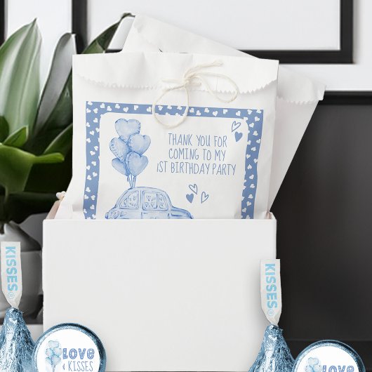 Valentijn 1e Verjaardag Blauwe Ballon en Auto Bedankzakje