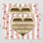 Valentijn 1e Verjaardag ONE Gold Heart Pink Stripe Kaart (Voorkant / Achterkant)