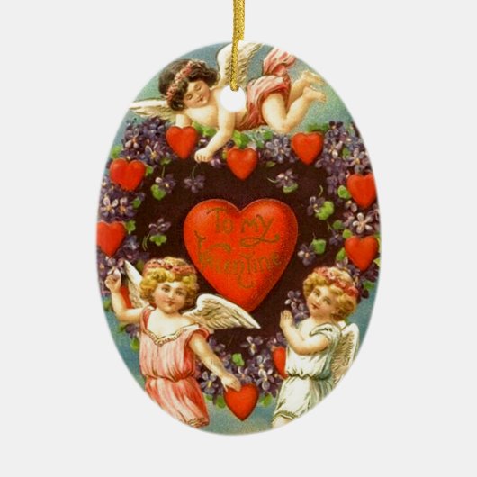 Valentijn 3 Cupids en rode harten Keramisch Ornament (Voorkant)