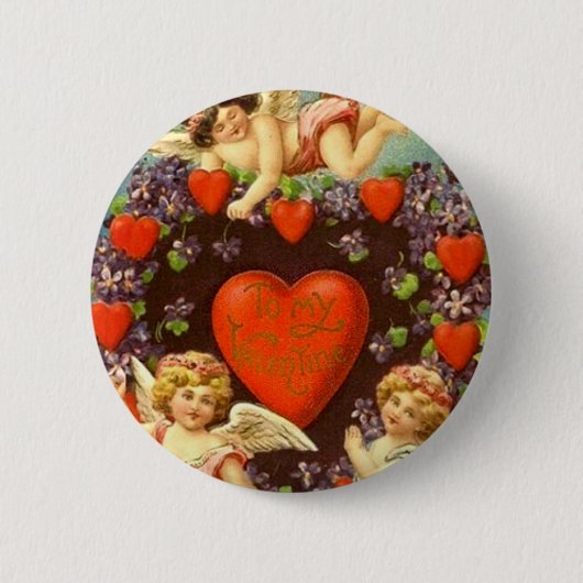  Valentijn 3 Cupids en rode harten Ronde Button 5,7 Cm (Voorkant)