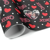 Valentijn aangepaste foto liefde hart xoxo op zwar cadeaupapier (Rol Hoek)