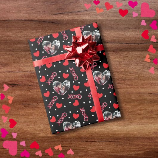 Valentijn aangepaste foto liefde hart xoxo op zwar cadeaupapier