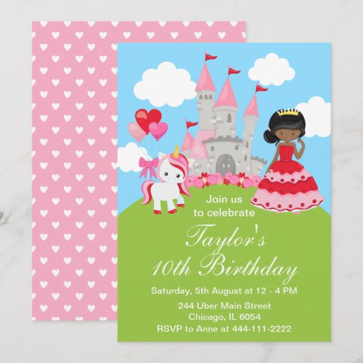 Valentijn African American Princess Birthday Kaart (Voorkant / Achterkant)
