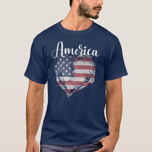 Valentijn Amerikaanse Vlag Grungy Hart 'Amerika' T-shirt (Voorkant)