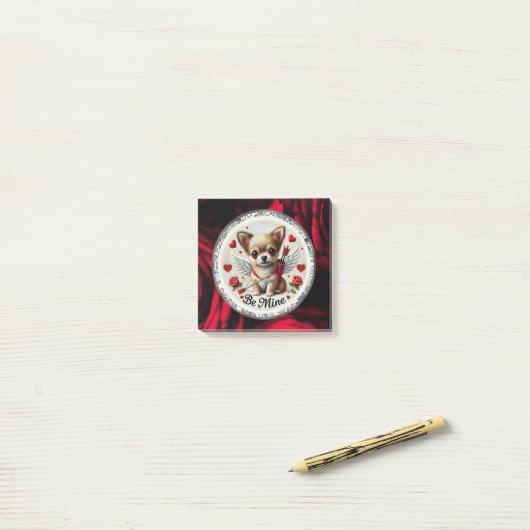Valentijn Angel Chihuahua Post-It Notes – Be Mine (Op bureau)