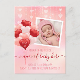 Valentijn Baby Hearts Balloons Februari Geboorteda Aankondigingskaart