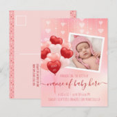 Valentijn Baby Hearts Balloons Februari Geboorteda Aankondigingskaart (Voorkant / Achterkant)