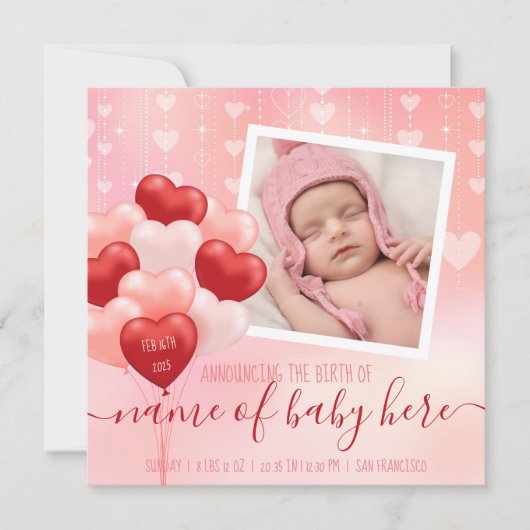 Valentijn Baby Hearts Balloons Februari Nieuws Aankondiging (Voorkant)