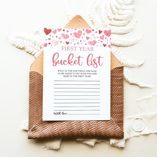 Valentijn Baby shower Eerste Jaar Bucket List Game Kaart