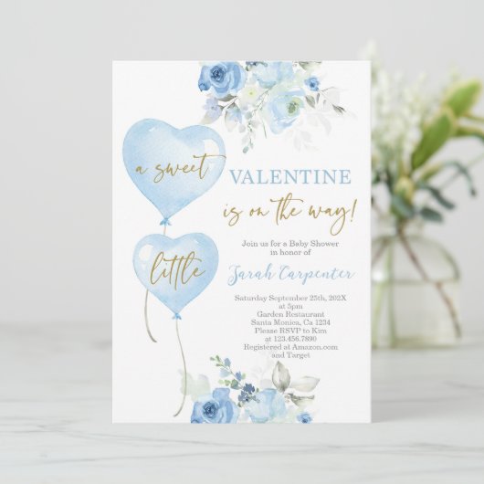 Valentijn Baby shower Jongensuitnodiging Kaart (Staand voorkant)