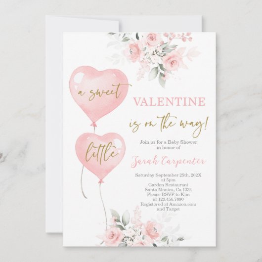 Valentijn Baby shower Meisje Uitnodiging (Voorkant)