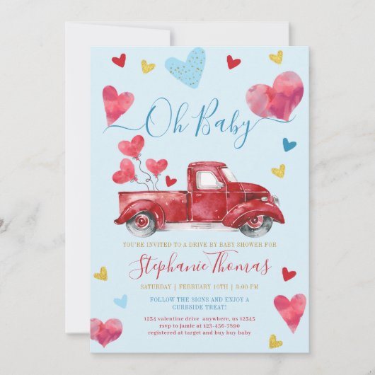 Valentijn Baby shower met hart rijden Kaart (Voorkant)