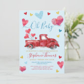 Valentijn Baby shower met hart rijden Kaart (Staand voorkant)