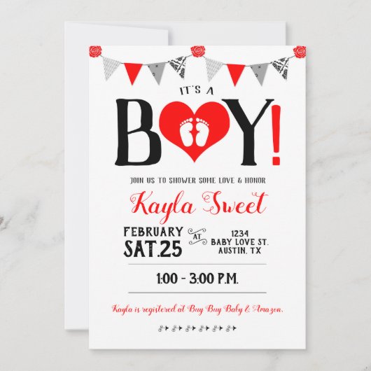 Valentijn Baby shower Uitnodiging Het is een jonge (Voorkant)