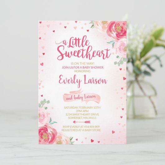 Valentijn Baby shower Uitnodiging Liefje Baby (Staand voorkant)