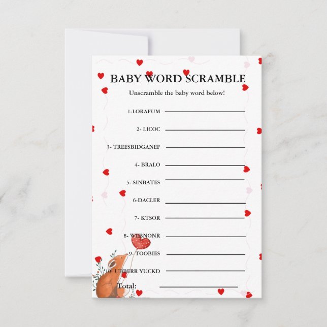 Valentijn Baby woord scramble baby shower spel (Voorkant)