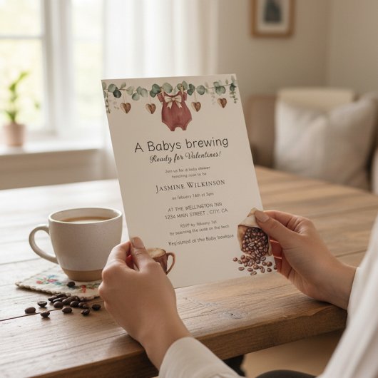 Valentijn "Babys Brewing" koffie thema uitnodiging