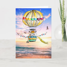 Valentijn Ballon waterverf regenboogkatten Kaart