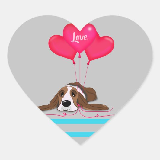 Valentijn Basset Hound Hart Sticker (Voorkant)