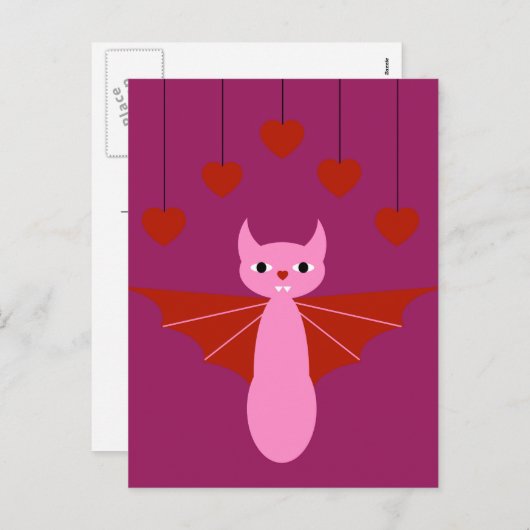 Valentijn bat feestdagenkaart (Voorkant / Achterkant)