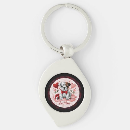 Valentijn Be Mine English Bulldog Metal Sleutelhan Sleutelhanger (Voorkant)