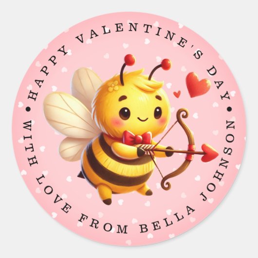 Valentijn Bee gepersonaliseerde naam ronde Sticker (Voorkant)