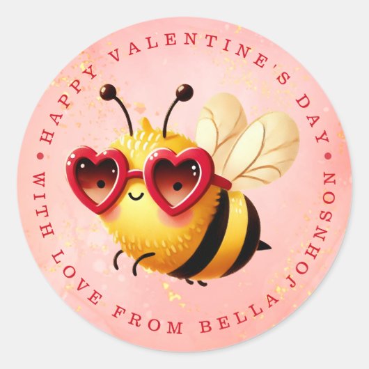 Valentijn Bee gepersonaliseerde naam ronde Sticker (Voorkant)