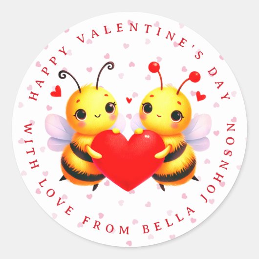 Valentijn Bee gepersonaliseerde naam ronde Sticker (Voorkant)