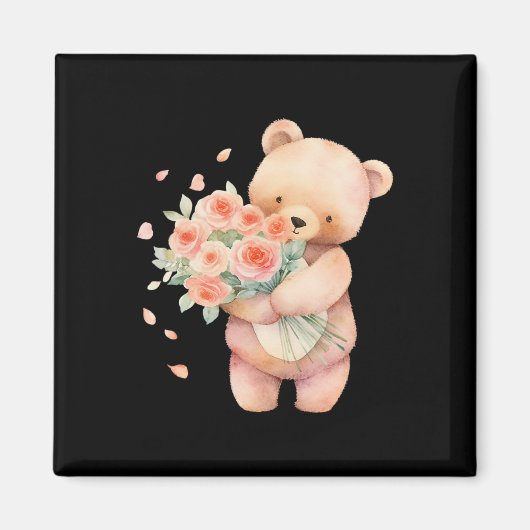 Valentijn Beer Bloem Petal Valentijnsdag Hart Magneet (Voorkant)