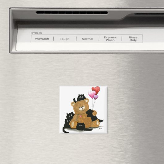 Valentijn Beer en zwarte katten van Bihrle Magnet (Insitu (Vaatwasser))