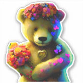 Valentijn beer met bloemen en hart sticker (Voorkant)