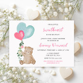 Valentijn Beer Roze en Blauw Hart Baby shower Kaart